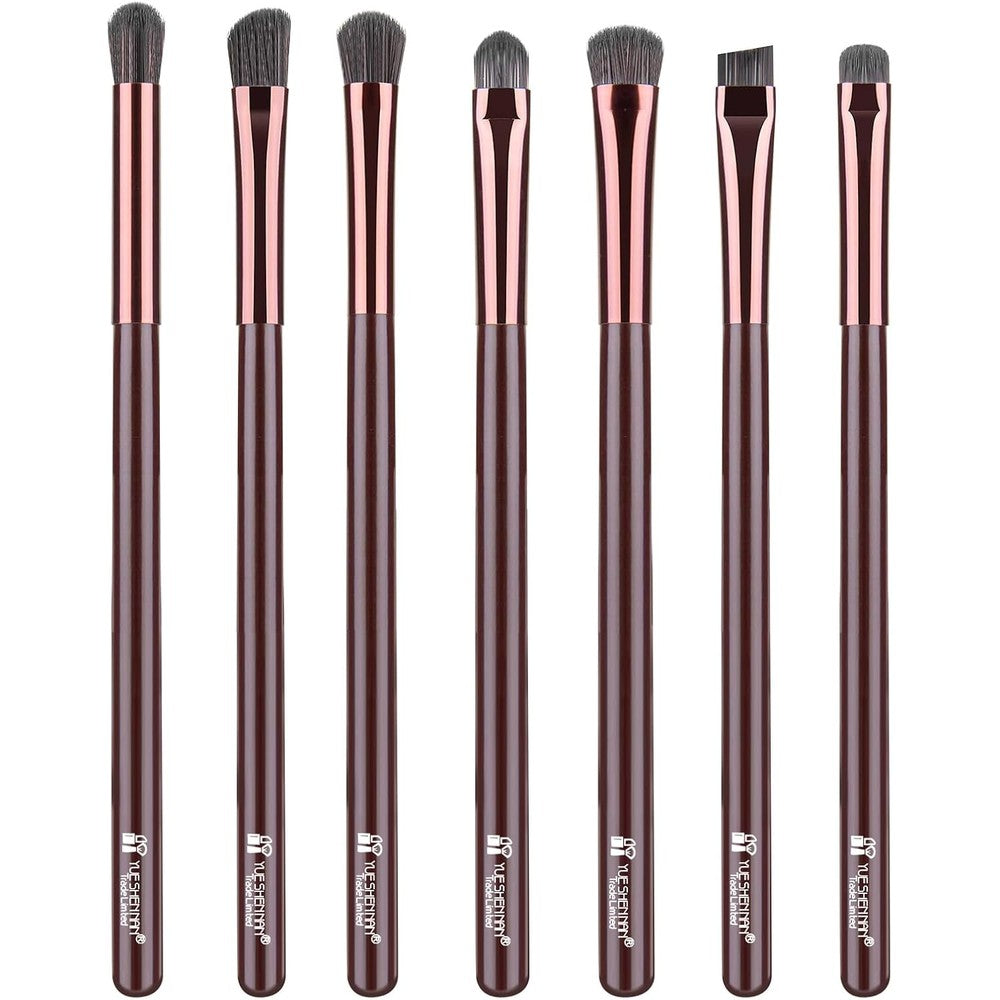 YUE SHEN NAN premium eye makeup brush set front view featuring seven professional eyeshadow and liner tools.