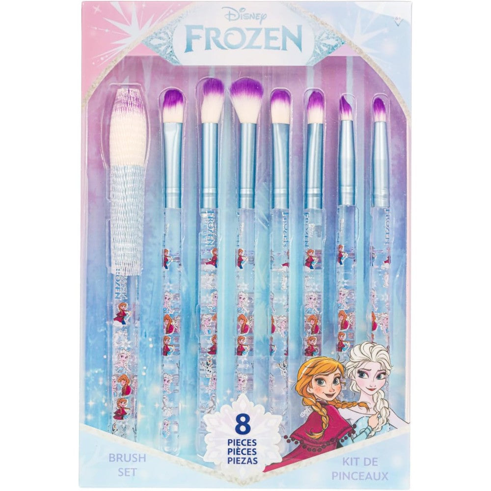 Townley Girl Disney Frozen eight piece makeup brushes set front view featuring character themed handles