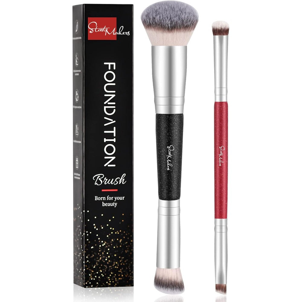Start Makers dual ended foundation brush set front view showing black and red sparkle handles.