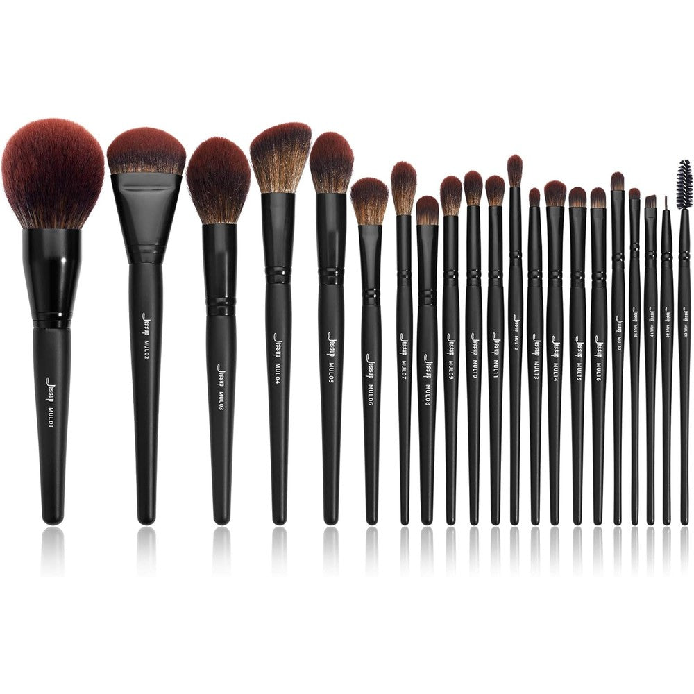 Jessup professional makeup brush set 21 pieces black complete collection front view