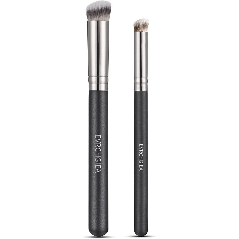 EVRCHGIEA Angled Flat Concealer Brush Set front view showing two dense black makeup brushes.