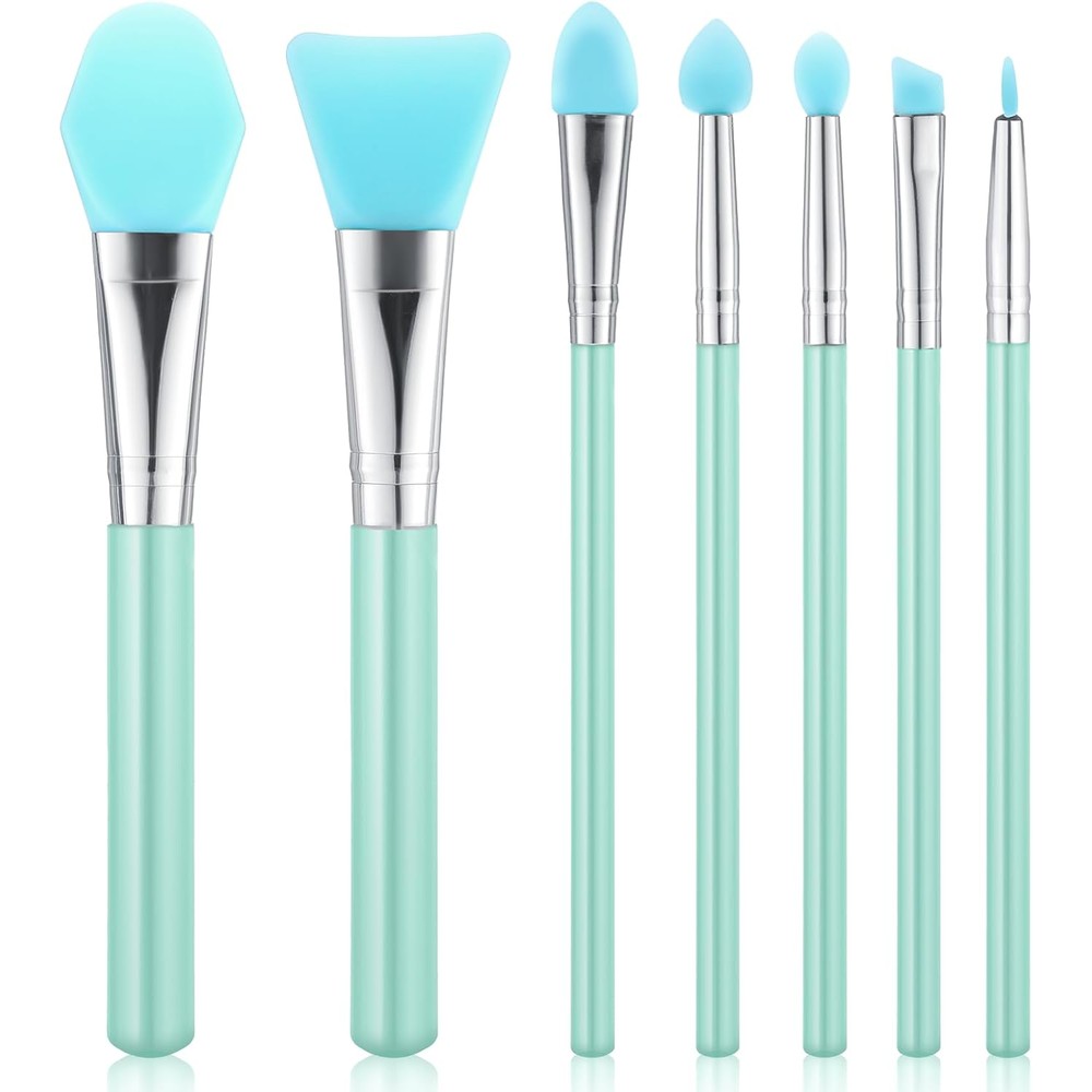 Ketsicart 7 piece silicone brush applicator kit front view showcasing mint green jelly tips for makeup application.