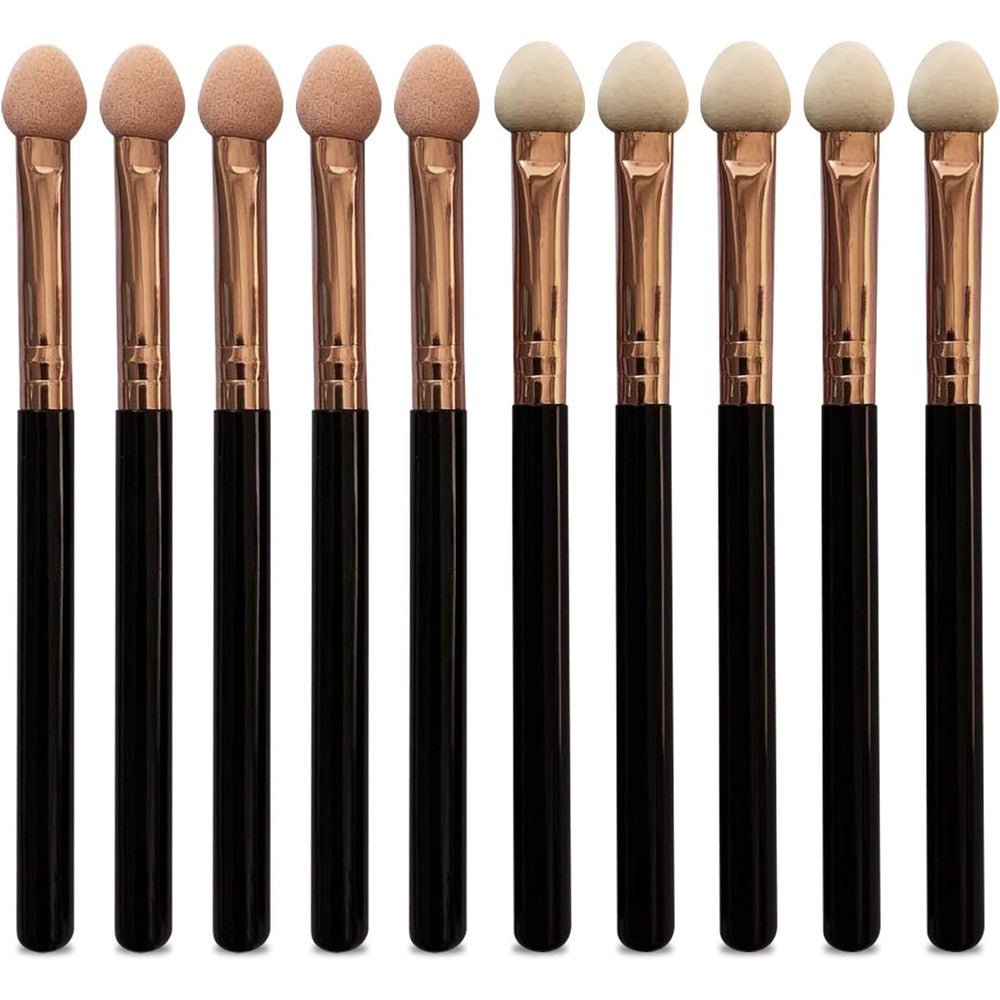 UorPoto Professional Sponge Eyeshadow Brush Set front view showing ten dual-ended black applicators with rose gold accents.