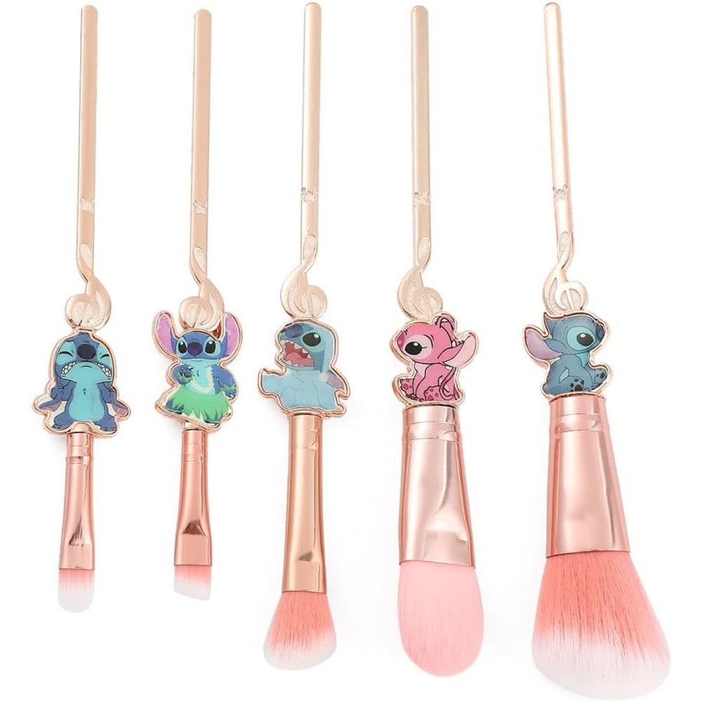 WeChip cartoon character makeup brush set front view showing five unique pink and rose gold pieces.