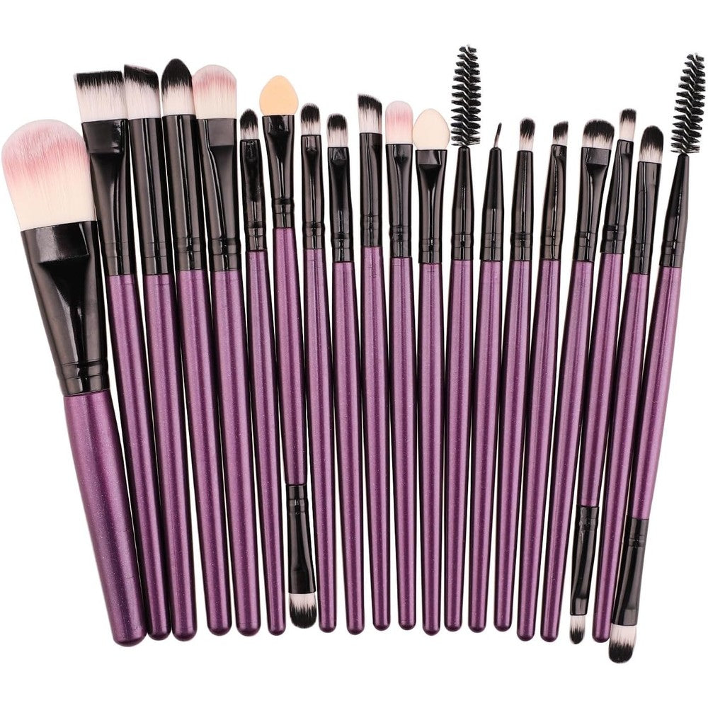 GSDJTOEL 20-piece makeup brush set front view showing the full collection of purple face and eye cosmetic tools.