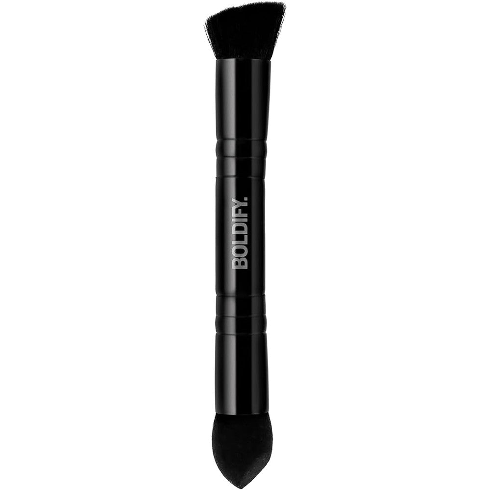 Boldify Dual Ended Hairline Powder Brush front view showcasing the sponge tip and angled nylon bristles