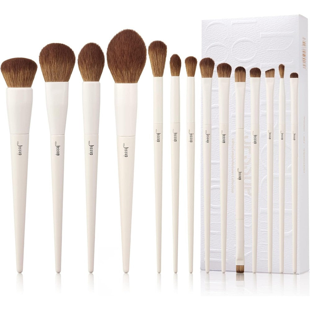 Jessup premium synthetic fourteen piece makeup brush set front view display for professional cosmetics