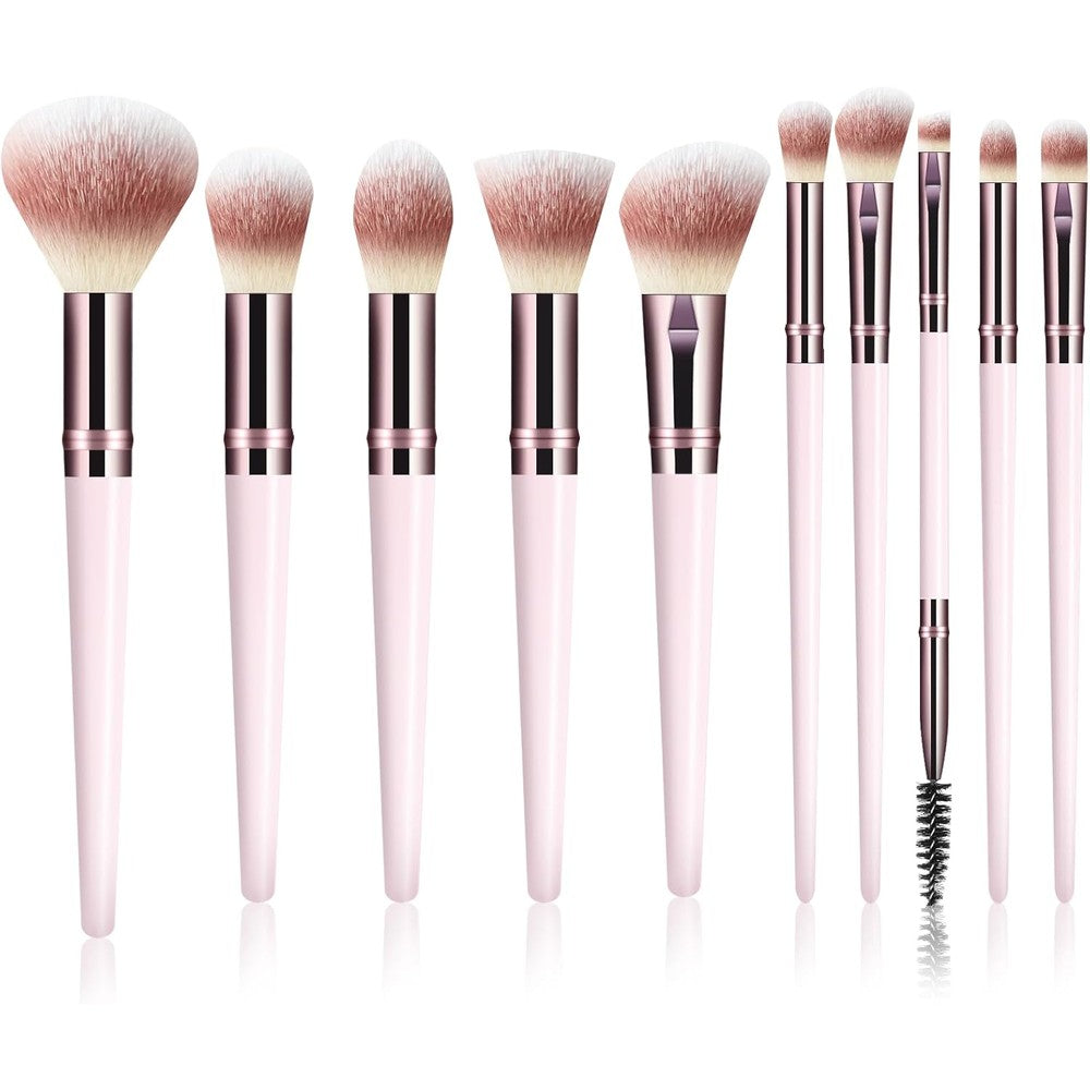 Koulate premium synthetic ten piece makeup brush set front view featuring soft pink handles.