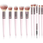 Koulate premium synthetic ten piece makeup brush set front view featuring soft pink handles.
