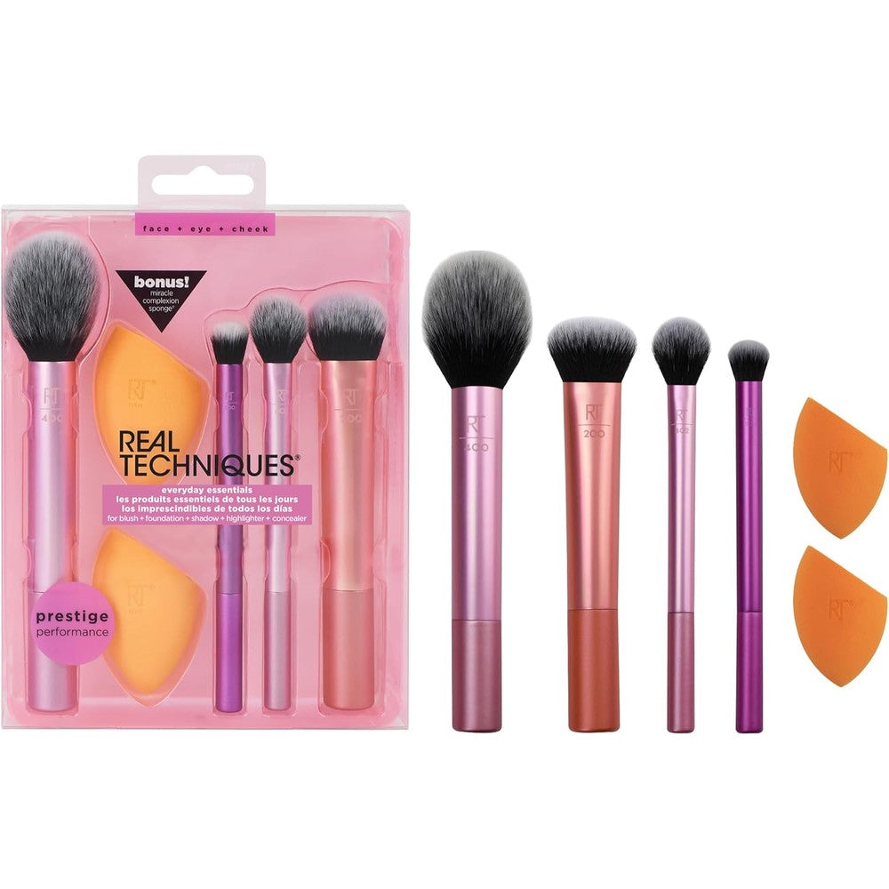 Real Techniques Everyday Essentials Makeup Brush Set front view packaged packaging