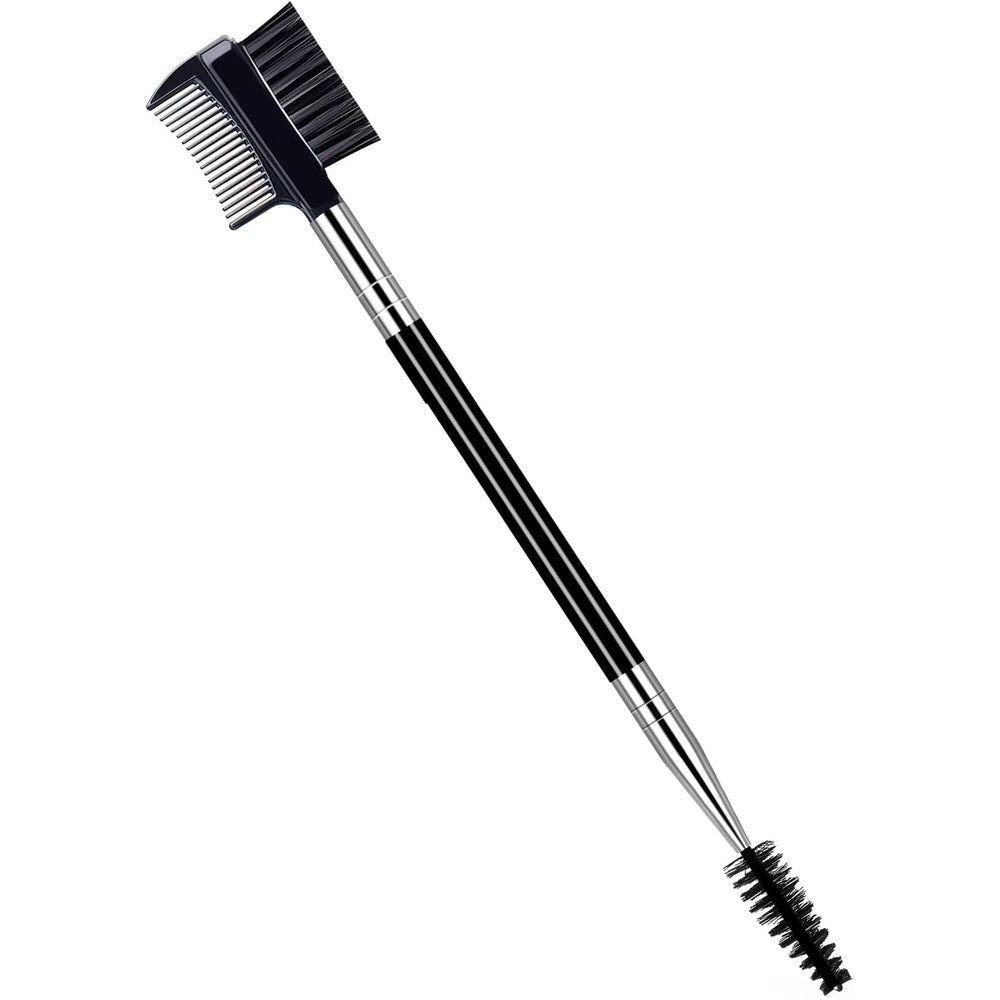 Unknown Brand 3 Head Eyebrow Eyelash Shaper front view showing the dual-ended design with grooming bristles and a fine lash comb.