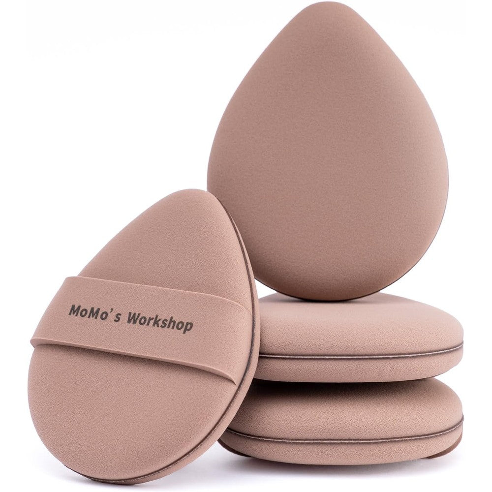 Momo's Workshop Tatami Makeup Sponge Puff front view of the two-piece black and brown set