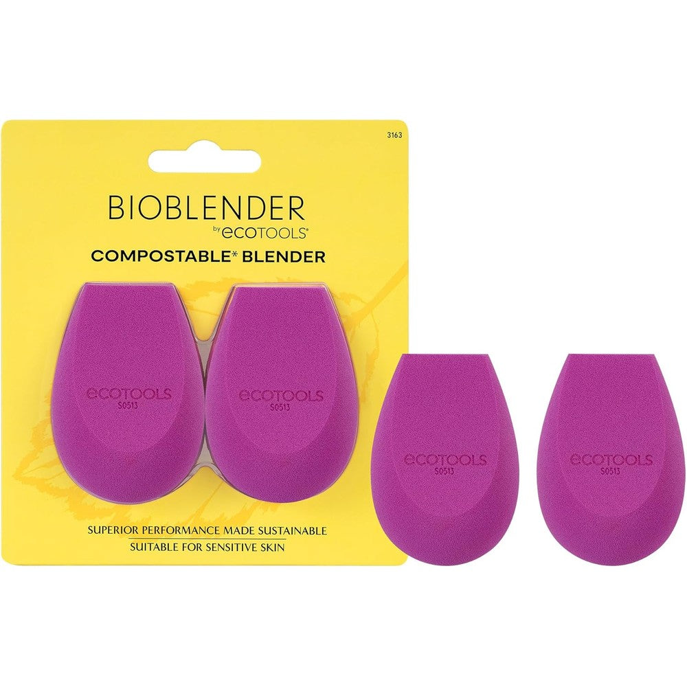 EcoTools Bioblender Makeup Sponge Duo front view showing two purple compostable beauty blenders.