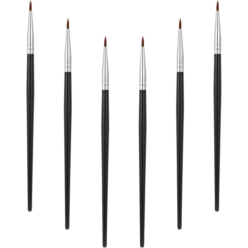 Bruislard fine point eyeliner brushes 6-pack front view showcasing the ultra-fine synthetic tips.