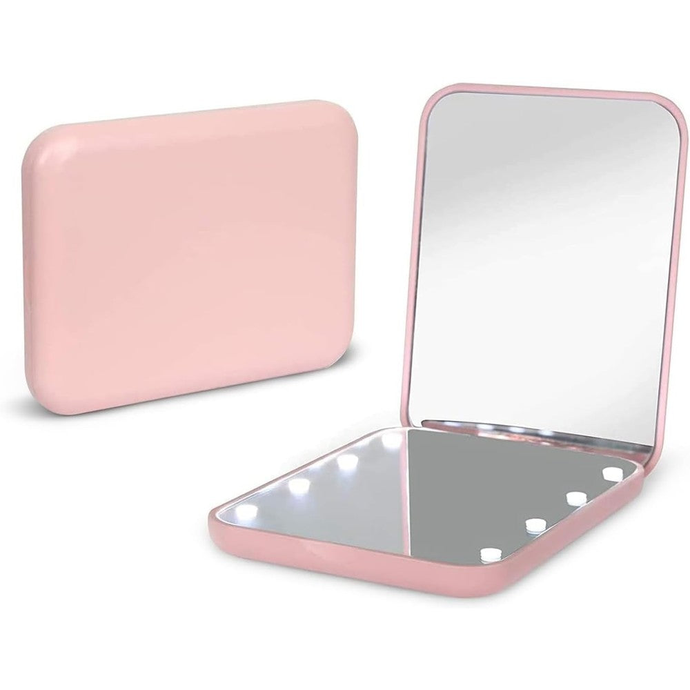 Kintion LED compact travel makeup mirror front view showing pink casing