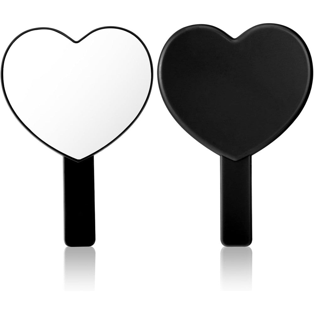 TIESOME heart shaped handheld mirror front view showing sleek black finish