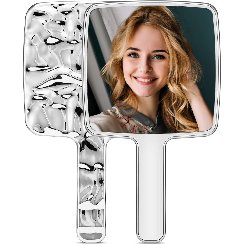 MIRRORNOVA handheld makeup mirror front view showing crystal clear square glass face