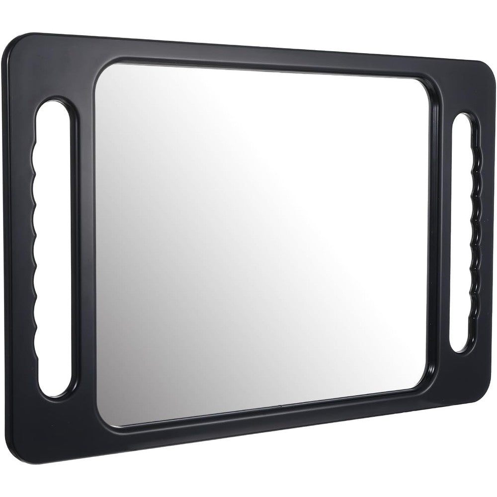 TASALON professional extra large hand mirror front view showcasing the rectangular black frame and dual integrated handles.