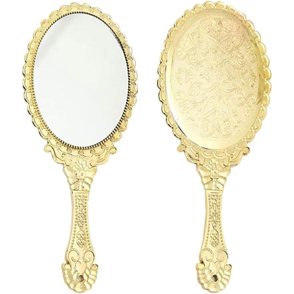 KABAKE handheld mirror front view showing golden vintage frame and clear glass.