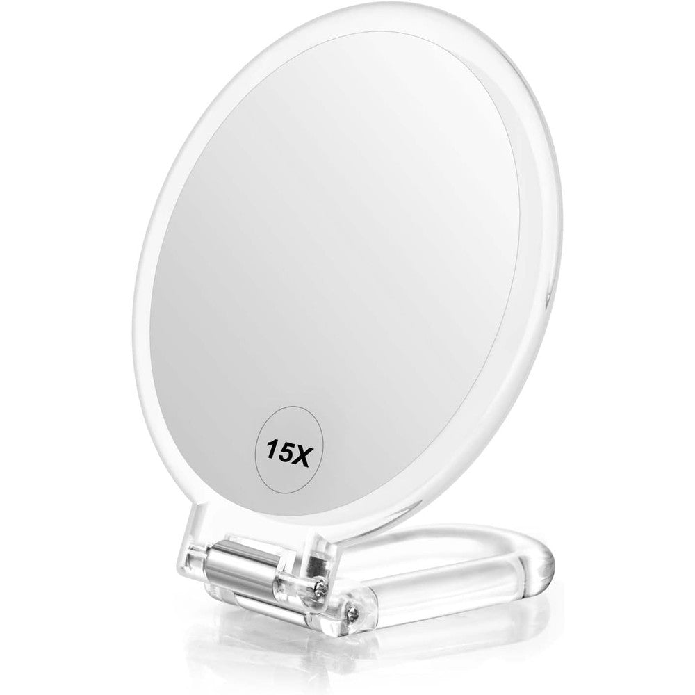 LFOYOU magnifying handheld mirror double sided front view showing crystal clear glass reflection