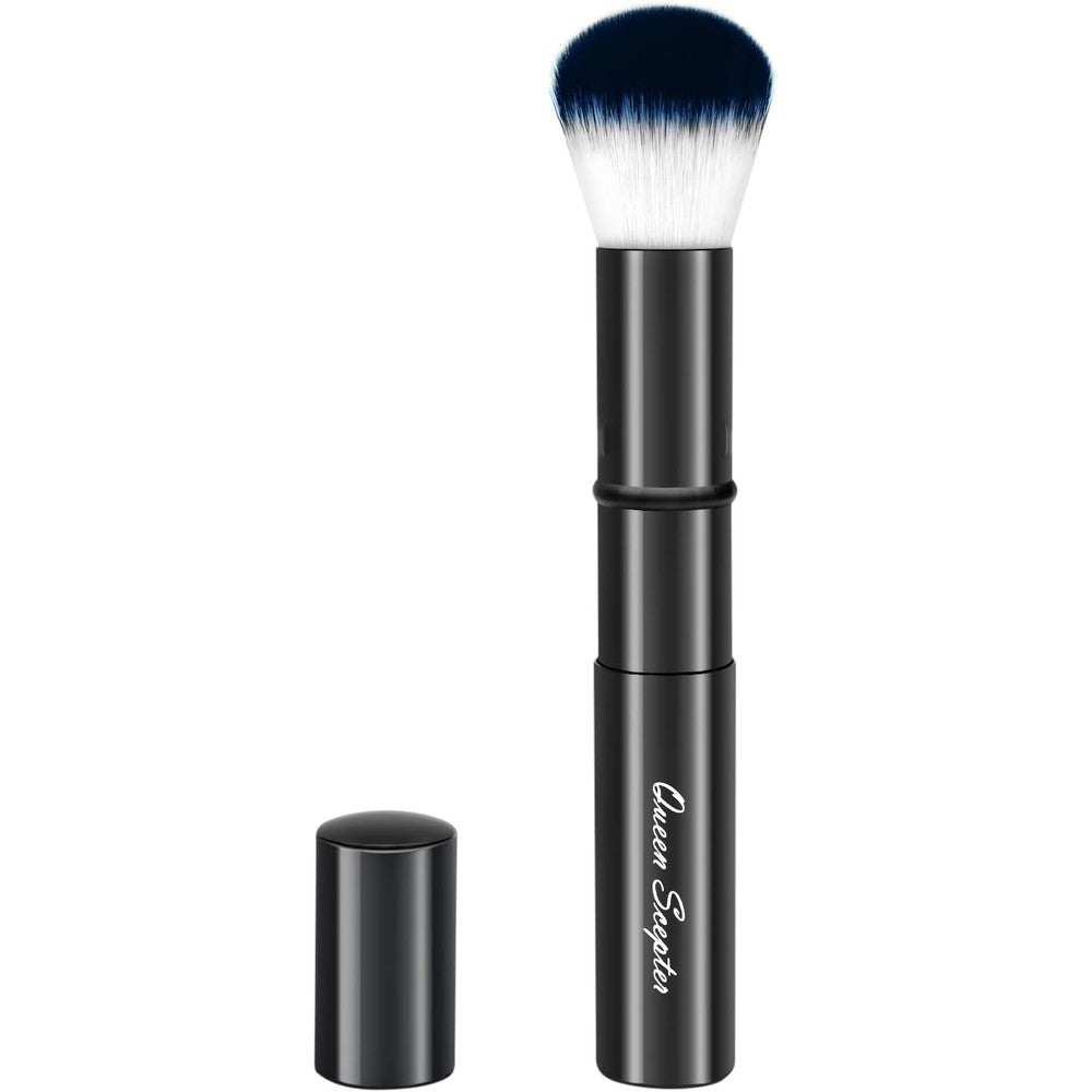 Queen Scepter Retractable Kabuki Makeup Brush front view with protective black cap closed
