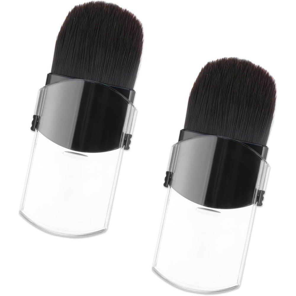Queen Scepter Retractable Makeup Brush front view showing the sleek pink aluminum casing closed with cap.