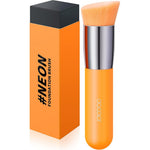 Docolor Angled Kabuki Foundation Brush front view in neon orange color box packaging.