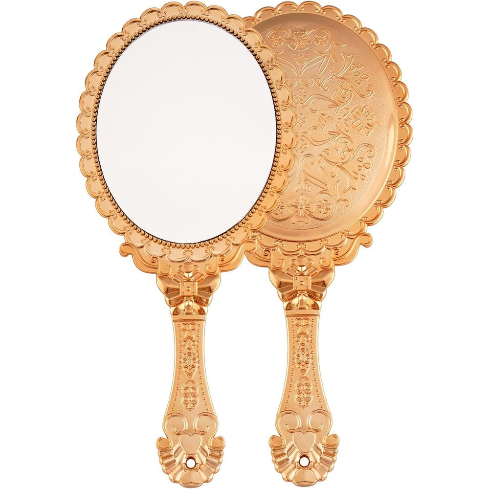 XPXKJ vintage handheld mirror front view showing clear oval glass pane