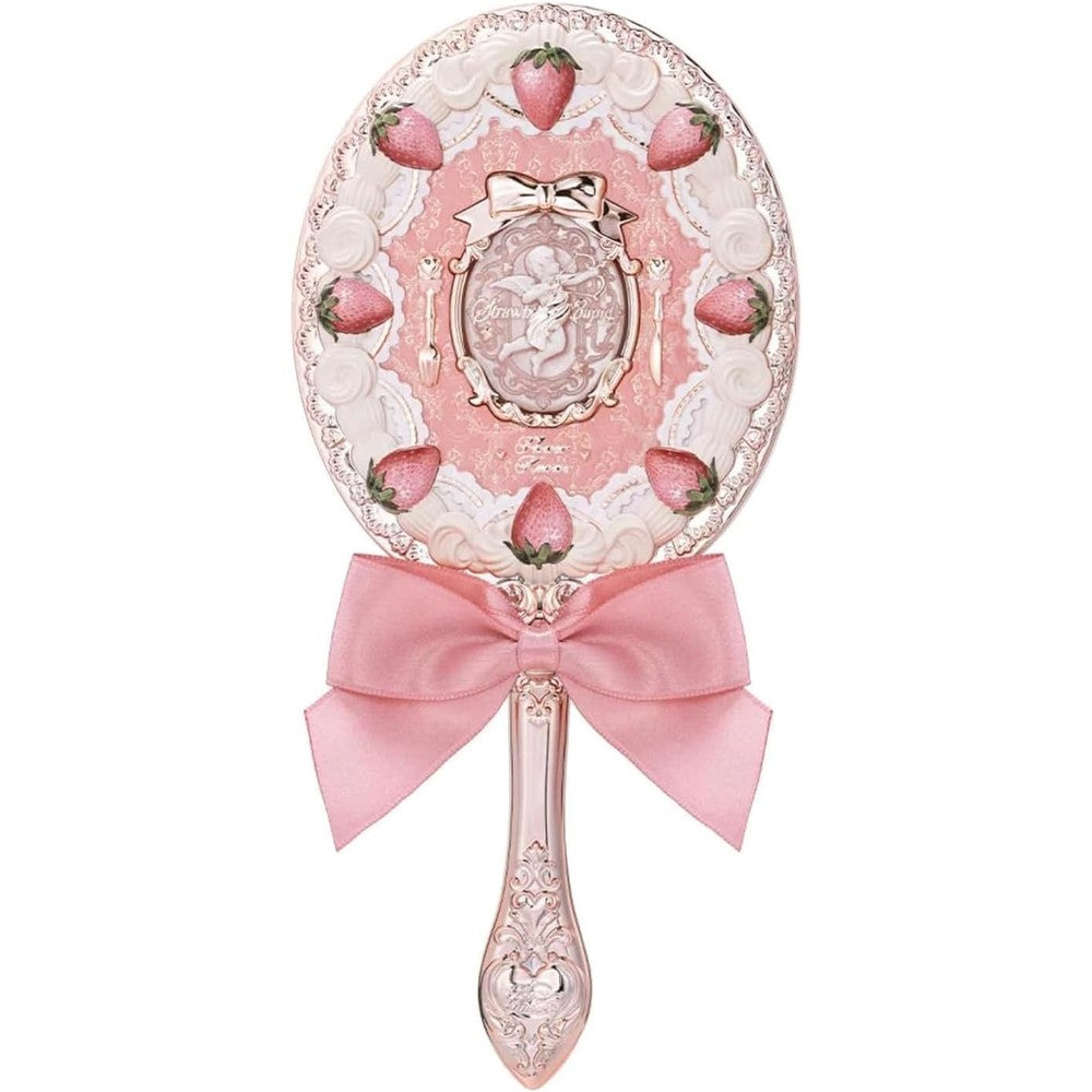Flower Knows Strawberry Cupid Hand Mirror front view featuring the detailed milk pink vintage design.
