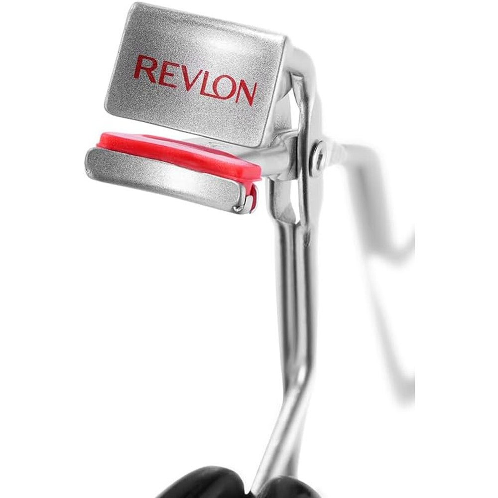 Revlon Precision Lash Curler front view showing narrow design and red silicone pad