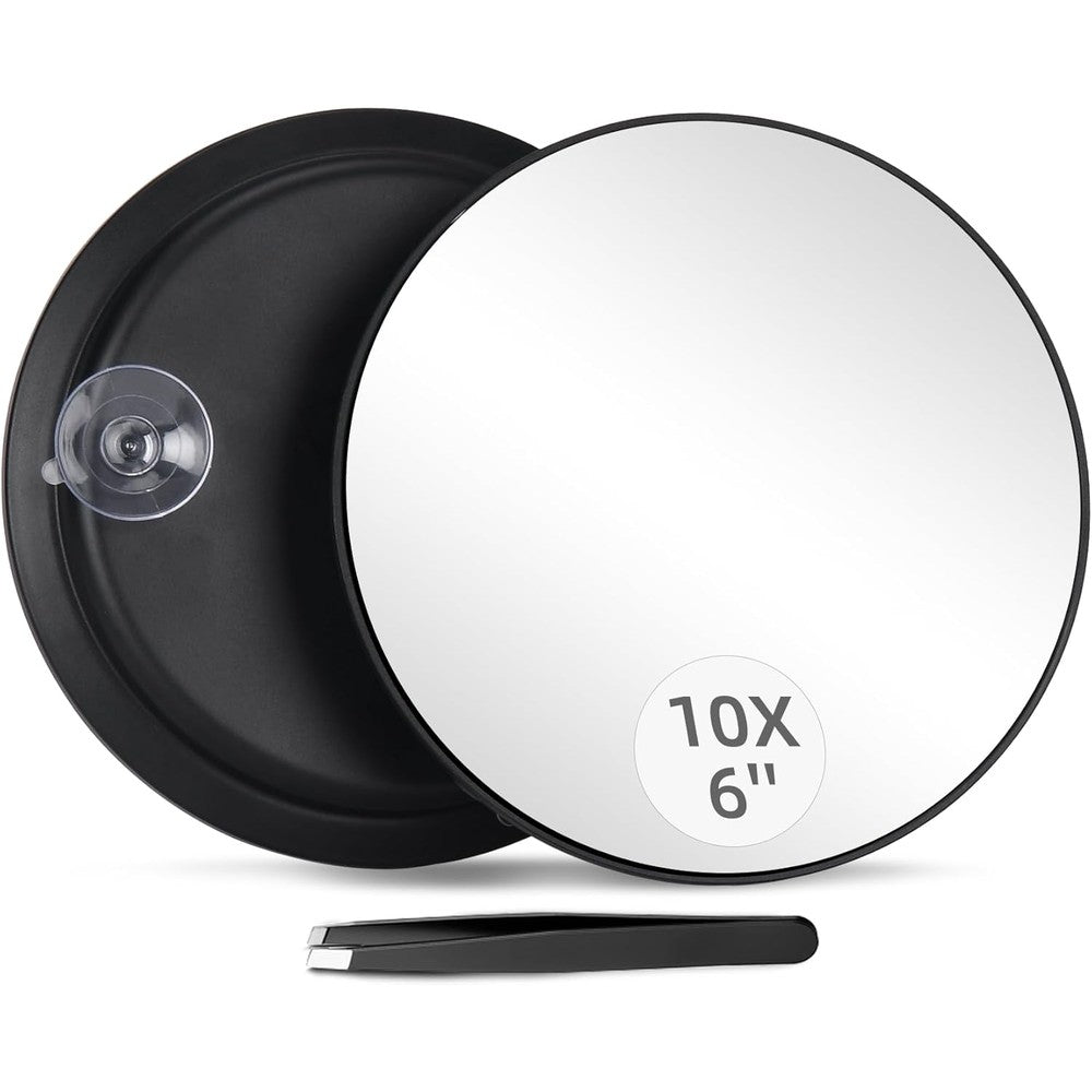 Jadazror 10X magnifying makeup mirror with 3 suction cups front view