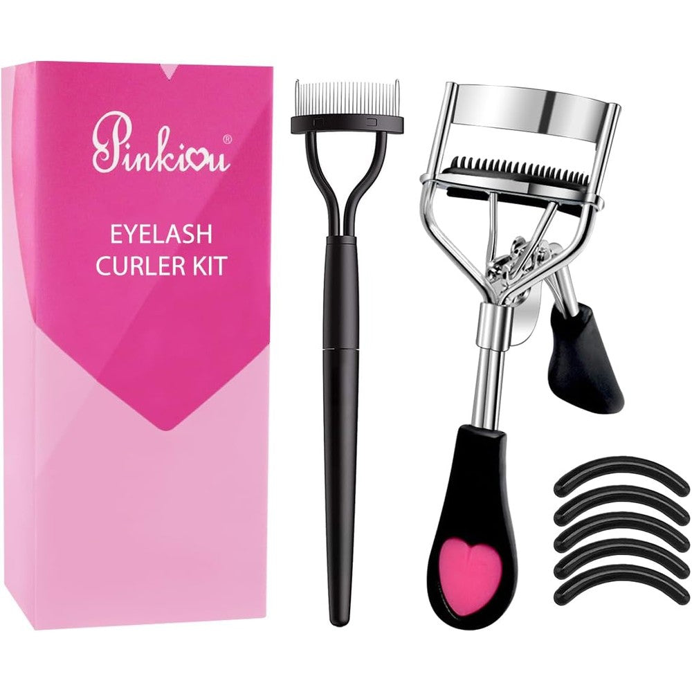 Pinkiou eyelash curler with built-in comb front view