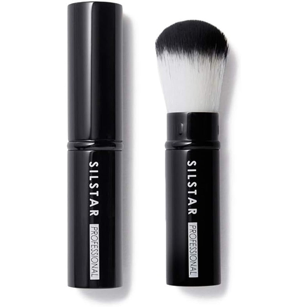 Silstar Professional Retractable Face Powder Brush SPB010 front view showing soft synthetic bristles and black travel casing