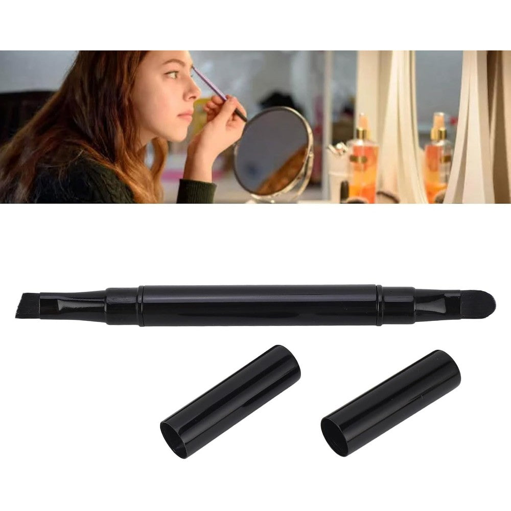 ZJchao Portable Retractable Makeup Brush front view showing dual ends and protective caps.