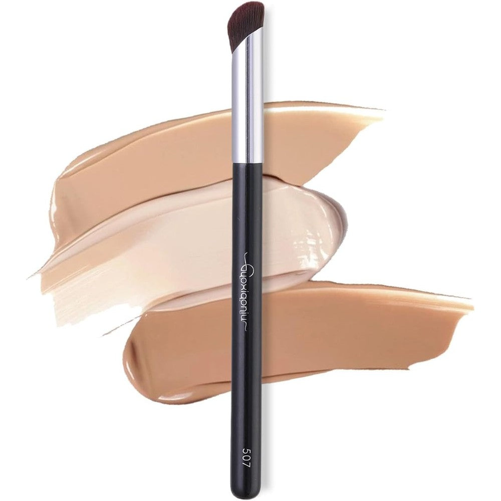 Guoxiaoniu Angled Under Eye Concealer Brush front view for professional makeup application.