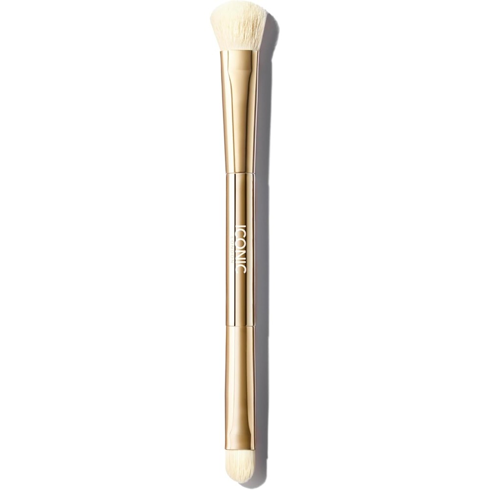 ICONIC LONDON Concealer Duo Brush front view showing the dual-ended flat and fluffy synthetic bristles.