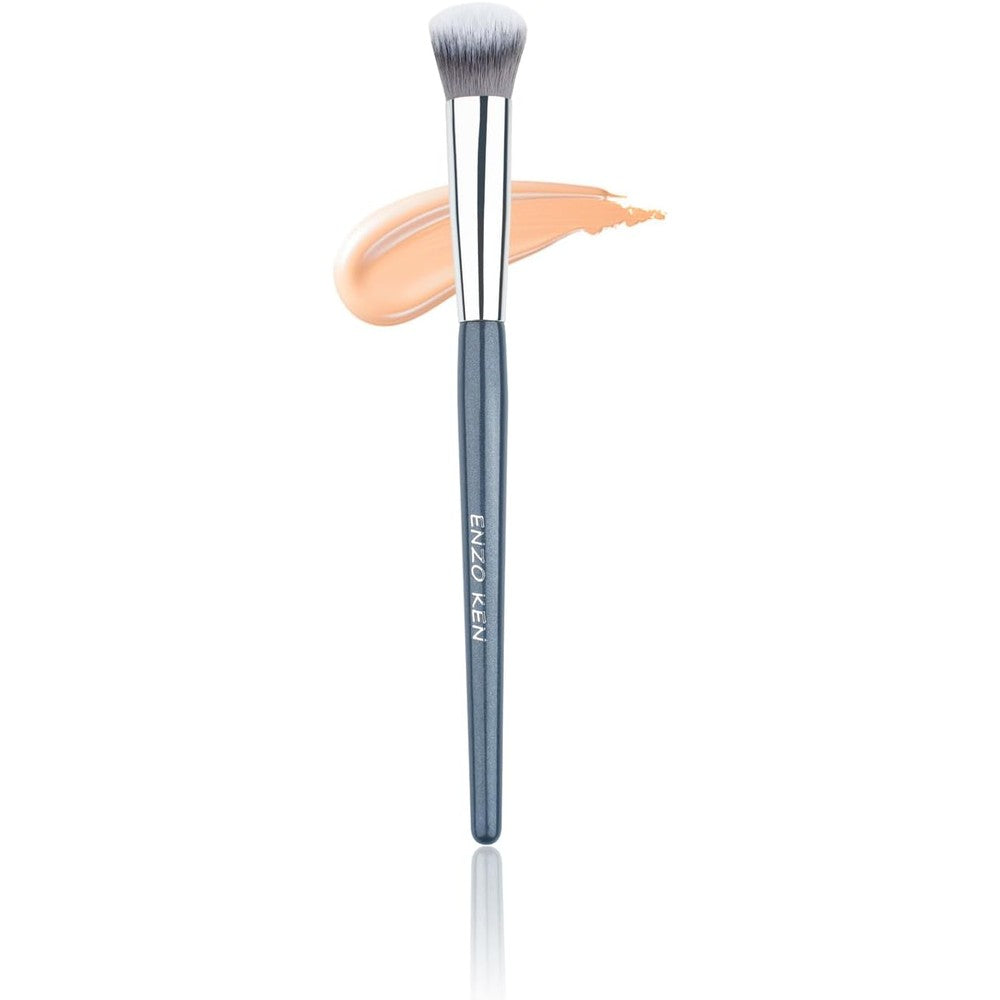 ENZO KEN Angled Kitten Paw Concealer Brush front view showcasing premium blue ergonomic handle and soft slanted synthetic bristles.
