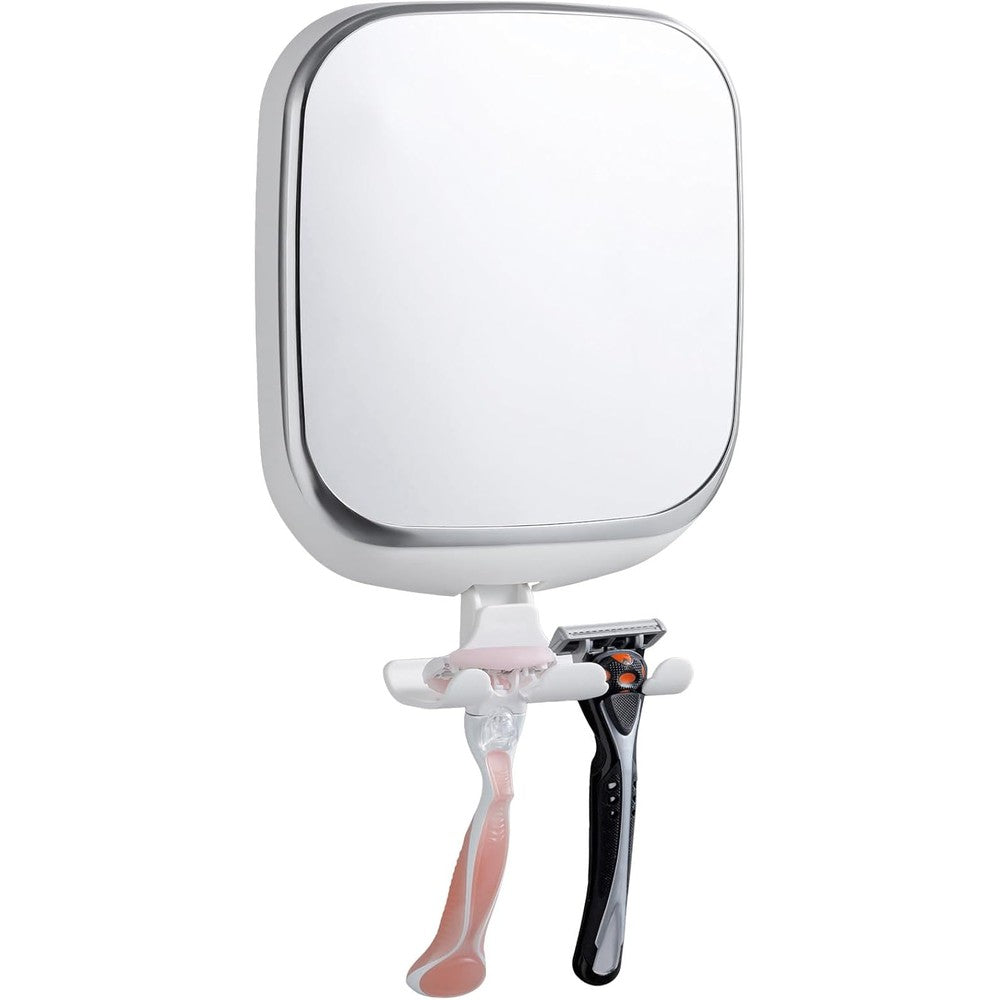 TAILI fogless shower mirror front view showing white frame and clear reflection