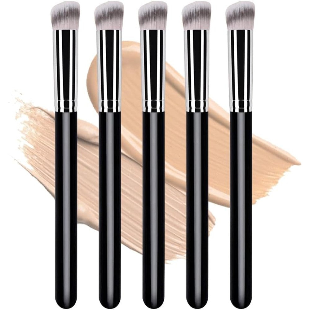 QIDSTERS 5 Piece Mini Angled Kabuki Concealer Brush Set front view showing dense synthetic bristles for flawless makeup blending.