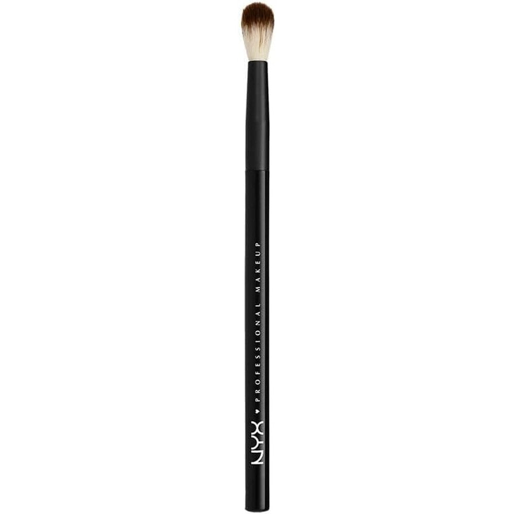 NYX Professional Makeup Pro Blending Brush front view highlighting the fluffy rounded black synthetic bristles.