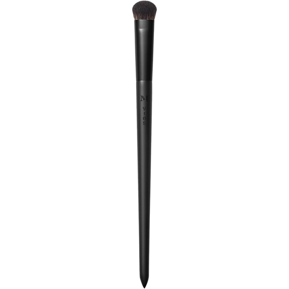 Morphe V105 Dense Edged Concealer Brush front view showing sculpted black synthetic bristles and matte stiletto handle.