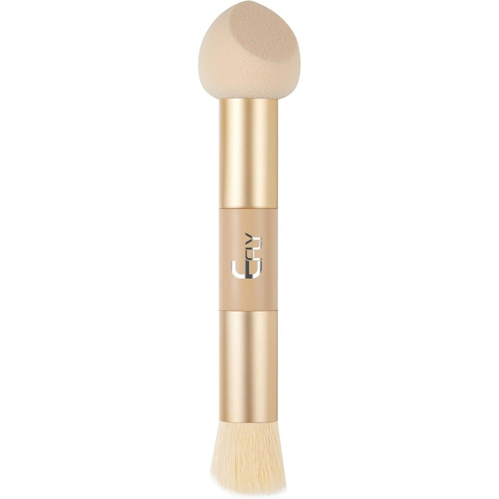 Bling Toman Dual-Ended Hair Makeup Brush front view showing the angled bristle tip and blending sponge tip.