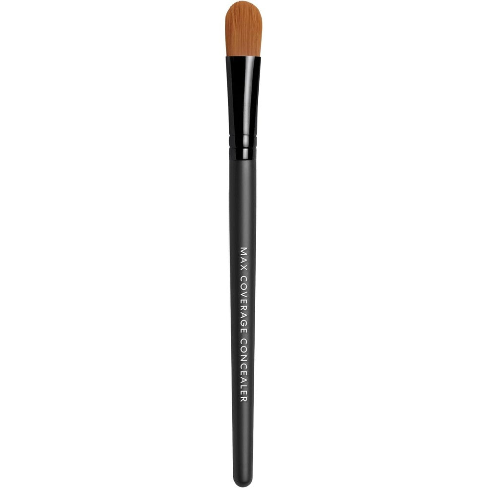 BareMinerals Maximum Coverage Flat Concealer Brush front view showing tapered synthetic bristles and black handle.