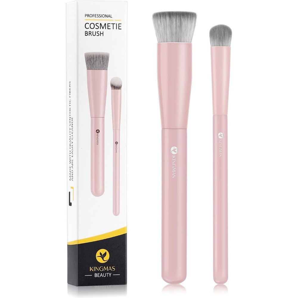 KINGMAS flat top kabuki foundation brush pink front view professional cosmetic blending tool