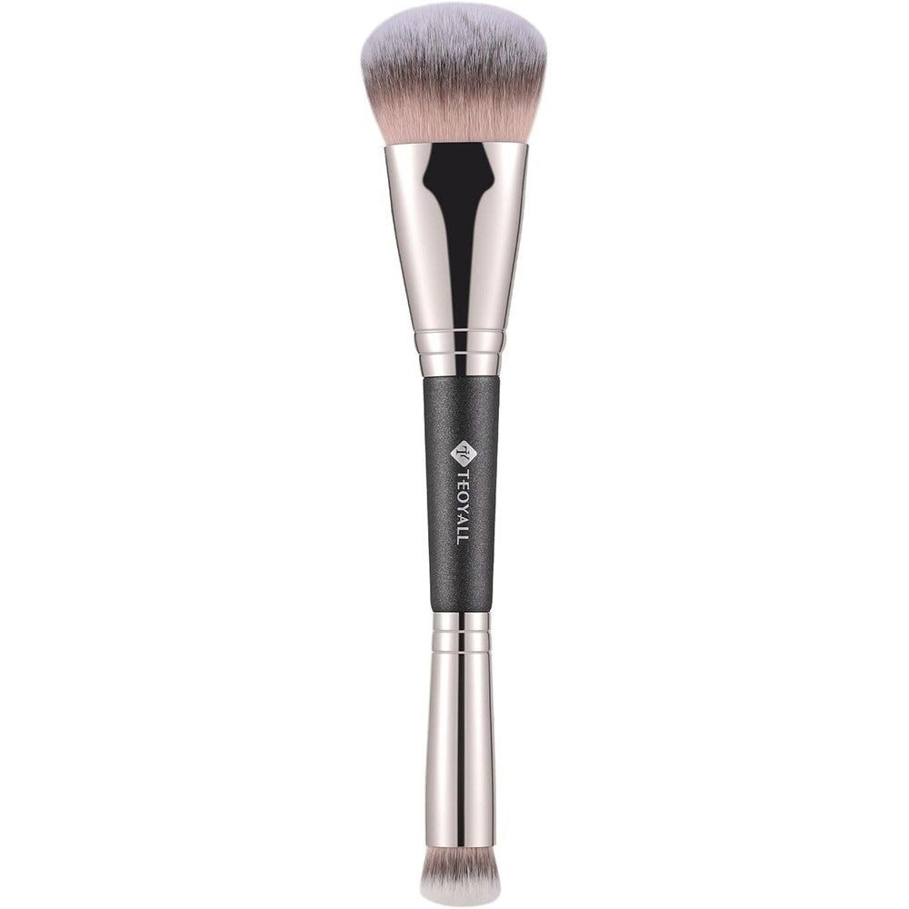 TEOYALL dual ended contour concealer makeup brush front view showing synthetic bristles and cosmic starry wooden handle