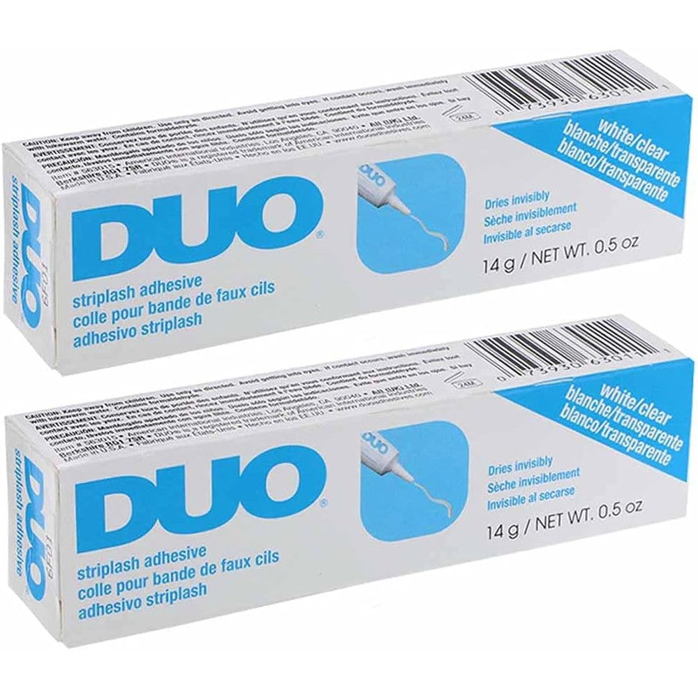 DUO Clear Lash Adhesive 2 pack packaging front view showing authentic USA imported eyelash glue tubes
