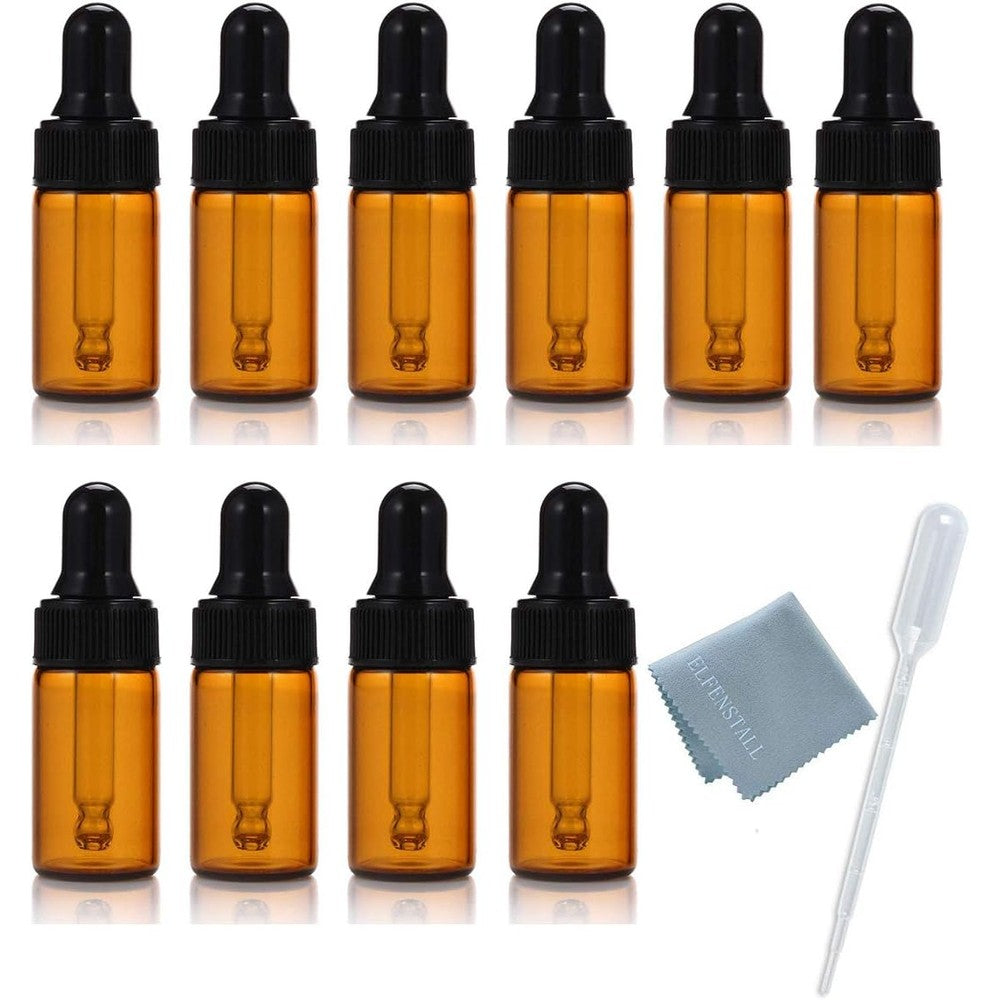 Elfenstall 10ml amber glass dropper bottles set front view