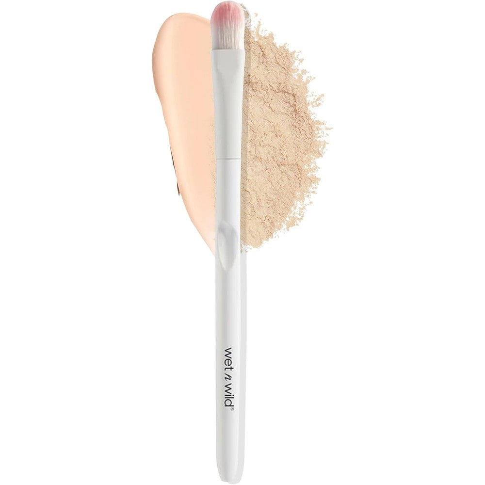 Wet n Wild Large Concealer Brush front view showing two toned synthetic fibers and white ergonomic handle
