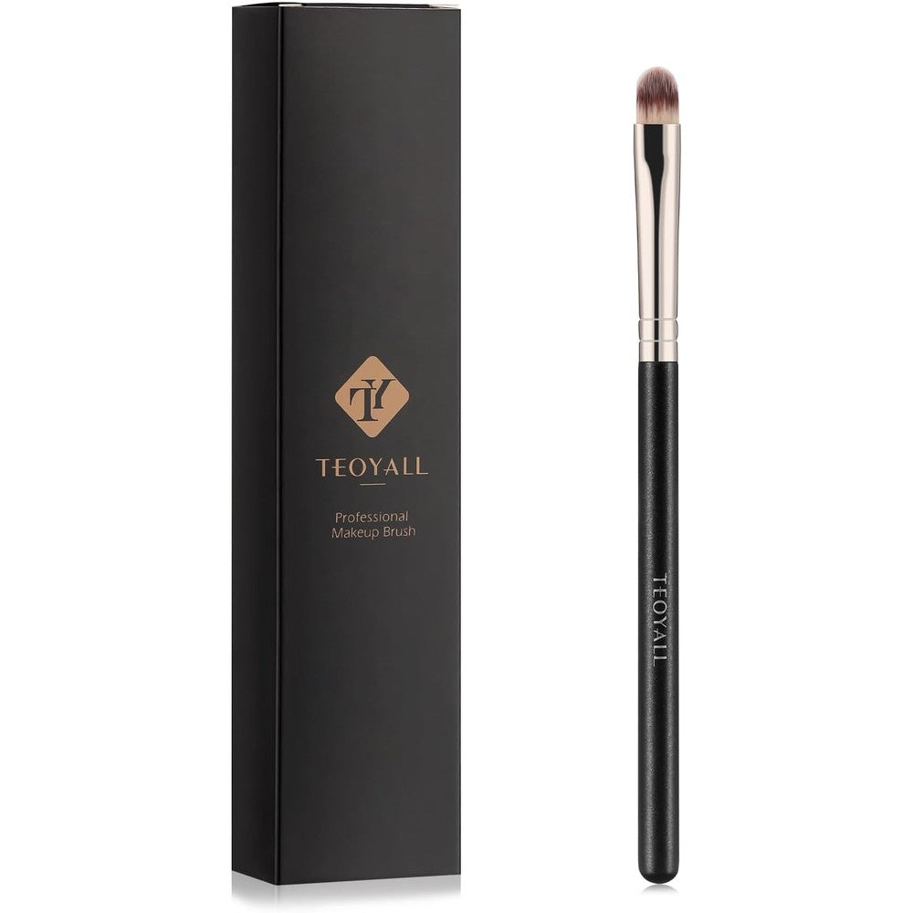 TEOYALL Flat Rounded Concealer Brush front view showcasing soft dense synthetic bristles and premium handle.