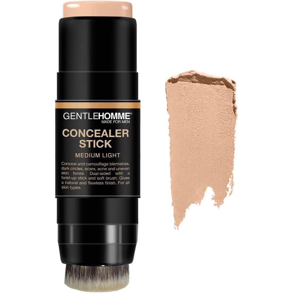 Gentlehomme Men's Concealer Stick with Brush Medium Light front view dual sided grooming tool